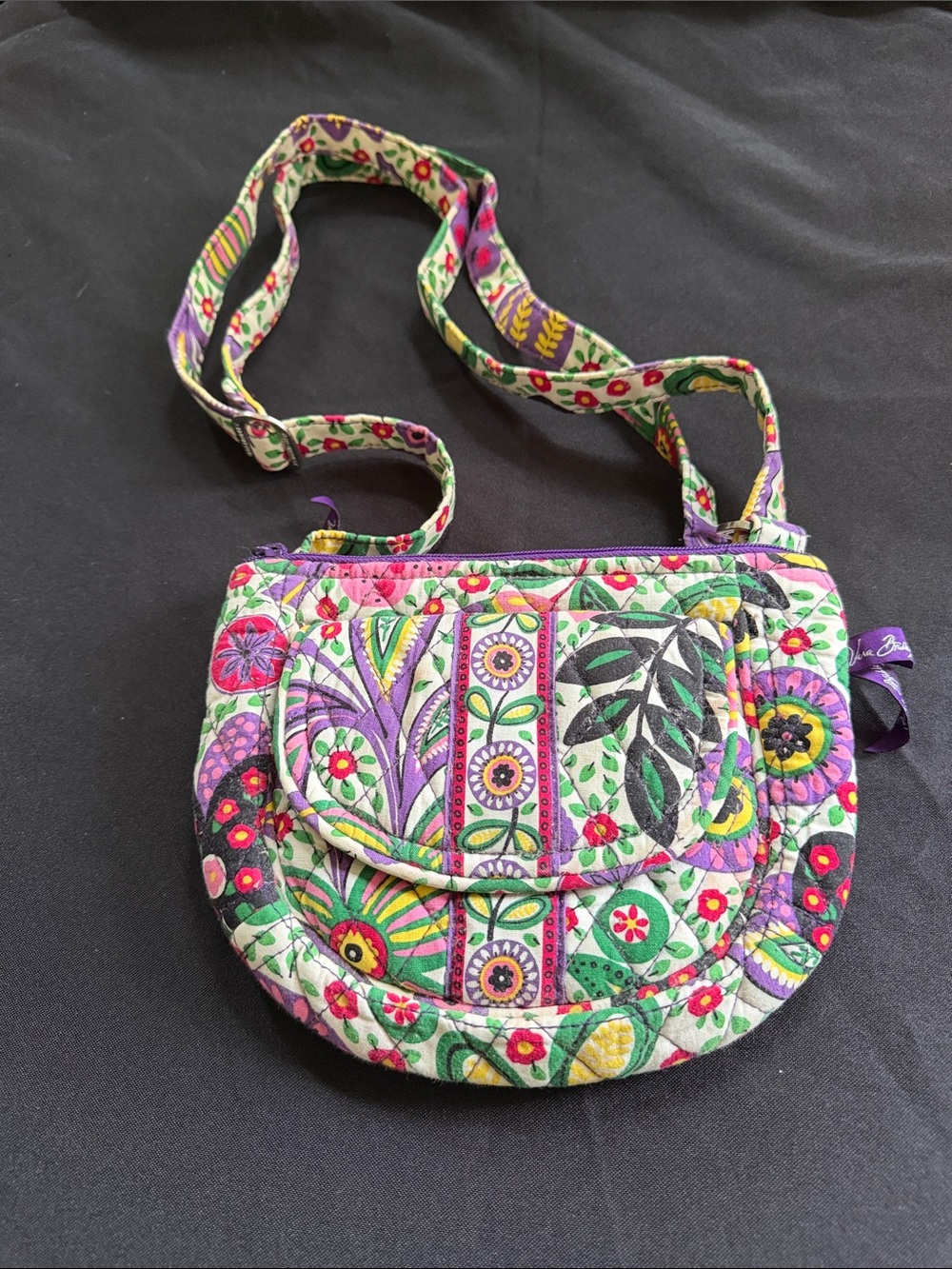 Vera Bradley Purple Floral Quilted Crossbody Pouch